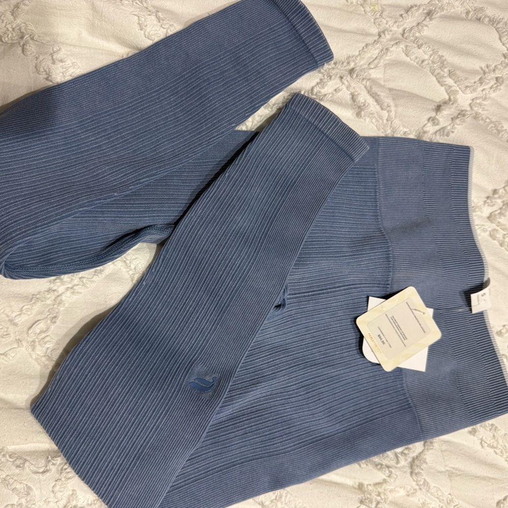 Fabletics Ribbed High-Waist Leggings in Dusty Blue